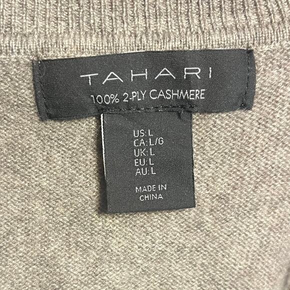 Tahari 100% 2-Ply Cashmere V-Neck Sweater L Taupe Preppy Quite Luxury Minimalist - Picture 4 of 5